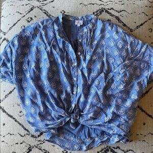 J Marie Oversized Chambray Blue Print Button Down Shirt, Size M